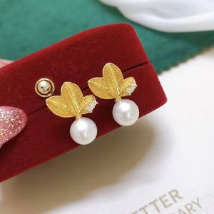 Nouvelles boucles d'oreilles en perles d'eau douce de style palais, 7-8 mm, argent pur S925, design feuille, perles de feuille, nouveau style, boucles d'oreilles en perles d'eau douce - Product Image 3