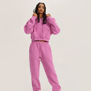 Conjunto Deportivo de Invierno para Mujer, Pantalones Deportivos de Algodón de Color Liso, Sudadera Corta con Capucha, 2 Piezas - Product Image 6