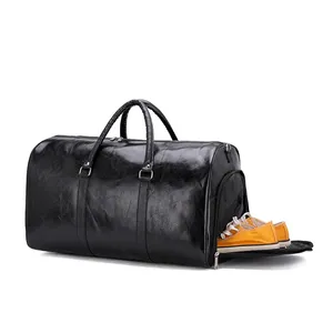 Sac de voyage en cuir pour homme, forme rectangulaire, fermeture à glissière, poignée supérieure, capacité 36-56L, pour les voyages - Product Image 6