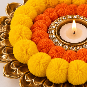 Ensemble de tapis à bougies chauffe-plat faits main avec pompons pour la décoration de Diya, Pooja, Rangoli, mariages, festivals, réutilisable, décoration intérieure, cadeau - Product Image 2