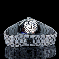 Montre de qualité supérieure avec diamants blancs glacés, boîtier en acier inoxydable, mouvement mécanique ETA, unisexe, pour mariages et fiançailles