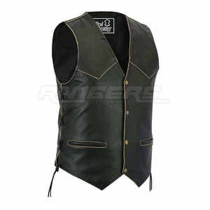 Gilet de moto en cuir véritable noir avec laçage latéral, ajustable, personnalisable, vente en gros, veste sans manches pour motard - Product Image 1