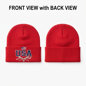 Gorro de Punto Grueso Rojo, 320 GSM, Acrílico Premium, Gorro de Invierno, Personalizado con Logotipo de Cristal y Pedrería, con Borde, Ajustable, Unisex, para Adultos - Product Image 1