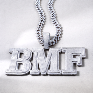 Custom Hip Hop BMF Letter Pendant Full <b>Iced</b> <b>Out</b> Micro Paved Moissanite Pendant With Miami Cuban <b>Chain</b> Wholesale - Product Image 4