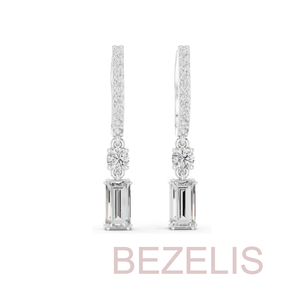 Pendientes de Oro Rosa con Diamantes en Corte Esmeralda y Piedras Laterales Redondas Brillantes para Mujer, Venta al Por Mayor - Product Image 2
