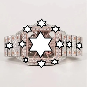 Nouvelle conception, montre mécanique de luxe faite à la main en acier inoxydable, boîtier carré, verre saphir, analogique, fermoir à bouton-poussoir, diamant moissanite - Product Image 1