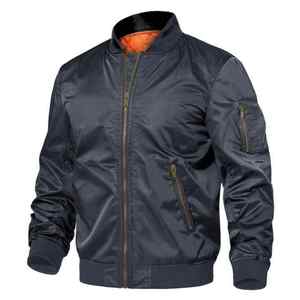 Men's Solid Color Bomber Jacket Full Sleeve Windproof Polyester Autumn Wear - Product Image 5