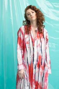 Women's Tie-Dye <b>Long</b> Sleeve Maxi <b>Dress</b> V-Neck Wrap Belted <b>Boho</b> Style Rayon Natural Waist Casual Loose Fit Woven All Seasons - Product Image 2