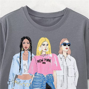 T-shirt gris à col rond et manches courtes pour femme, 100 % coton, coupe ample, couleur unie, décontracté, tricot jersey respirant, printemps-été - Product Image 5