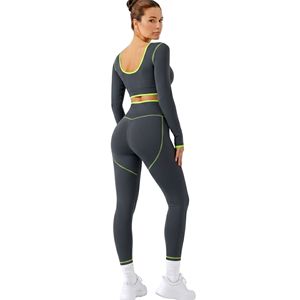 Conjuntos de Yoga para Mujer con Detalles en Neón Carbón, Nylon de Alta Calidad, Antibacteriano, Transpirable, Elástico, Conjuntos de Yoga para Mujer al por Mayor - Product Image 2