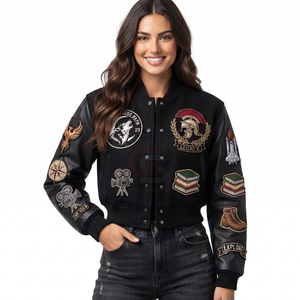Dernières tendances en matière de vestes varsity pour femmes de haute qualité, à manches longues, en peau de vache, en laine, respirantes, vestes de baseball d'hiver - Product Image 3