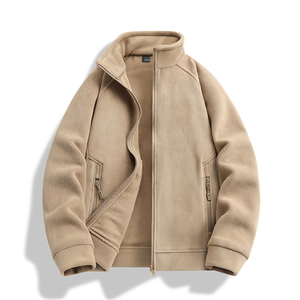 Veste en polaire noire pour homme, col montant, fermeture éclair, coupe décontractée, coupe régulière, couleur unie, tricotée en polyester, vêtement d'extérieur coupe-vent pour l'automne - Product Image 1