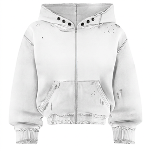 Sweat à capuche unisexe personnalisé 100% coton tissé avec fermeture éclair, effet vieilli, délavé à l'acide, teint uni, broderie 3D, impression flocage, séchage rapide, coupe ample - Product Image 2