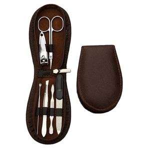Kit de manucure professionnel léger et réutilisable de qualité supérieure, ciseaux à cuticules, pinces, ensemble de pinces à épiler, pochette en cuir PU simple - Product Image 1