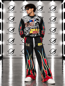 Direct Factory Men’s Graphic Tracksuit Flame Print <b>Crewneck</b> Sweatshirt Sets Wide Leg Baggy Pants Outerwear Two Piece Women Set - Product Image 6
