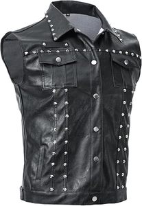 Chaleco de Cuero PU Negro para Hombre, Más Vendido, con Tachuelas, Sin Mangas, Ajustado, Estilo Motero, para Fiesta y Ropa Urbana, con OEM - Product Image 3