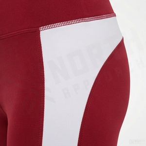 High Waist Women's <b>Leggings</b> Full Length Solid Color Sporty Style Red with White Side Stripes Stretch <b>Knitted</b> Fabric All Seasons - Product Image 5