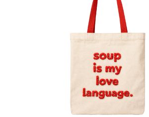 Sac fourre-tout en toile de coton brodé à la main au poinçon, avec slogan « La soupe est ma langue d'amour », sac à bandoulière pour courses et usage quotidien - Product Image 2