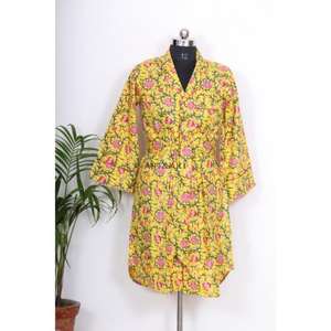 Vestido de Lujo de Algodón Indio con Estampado a Mano para Mujer, Cuello en V Profundo, Estilo Nupcial, Camisa Larga Midi con Botones, Nuevos Estilos, Mini Bodycon - Product Image 3