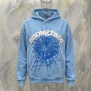 Sudadera con Capucha Snowgrace, Azul Claro, Estampado de Telaraña, Bolsillo Delantero, Unisex, Informal, para Otoño, 100% Algodón, Impresión Serigrafiada - Product Image 3