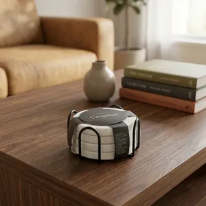 Coastet Round <b>Coaster</b> Set White Modern Home Decor Indoor Tabletop Durable Living Room All Seasons - Product Image 2