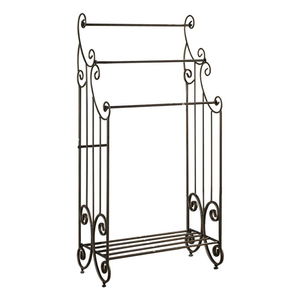 Porte-serviettes pliant en métal brun rustique, support autoportant, organisateur de salle de bain, structure compacte et durable, décoratif - Product Image 2