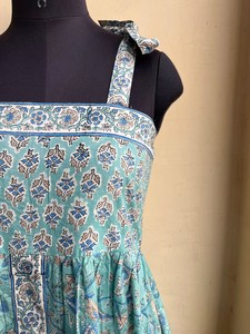 Vestido indio de algodón con estampado de bloques a mano, vestido largo con patrón Floral y cuello cuadrado con decoración de borlas, túnicas Indias hasta el suelo - Product Image 6