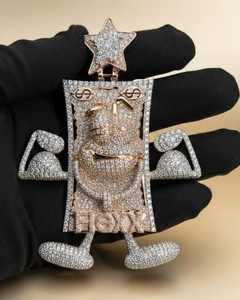 Pendentif de luxe personnalisé en forme de personnage de dessin animé, serti de moissanite VVS, style hip-hop, bicolore, en argent 925, pendentif 3D de dessin animé - Product Image 2