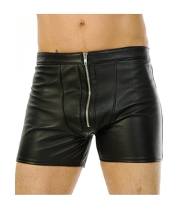 Shorts cargo en cuir PU marron sur mesure pour hommes, avec cordon de serrage à la taille et plusieurs poches, style décontracté, longueur courte - Product Image 6