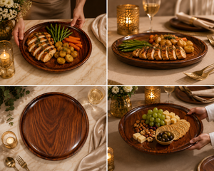 Plateau de service en bois artisanal de luxe, finition bois naturel riche, pour la salle à manger et la décoration de la maison, plateau décoratif - Product Image 4