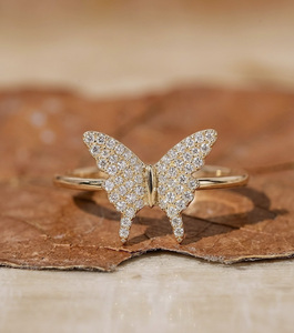 14K Gold Plated Sterling Silver Lab Grown VVS1 <b>Diamond</b> Butterfly Statement <b>Ring</b> Dainty Animal Design GRA Certified for Women - Product Image 1
