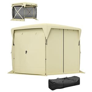 Carpa Gazebo Plegable Beige de 3.35m con Techo Desmontable y Paneles Enrollables Cortavientos para Camping y Jardín - Product Image 1