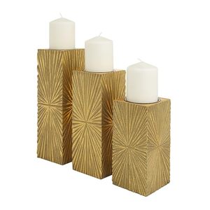 Gold Sunburst Handmade Durable MDF Rectangular Pillar <b>Candle</b> Holder <b>Set</b> Unscented Decorative Centerpiece for Wedding Home Decor - Product Image 1