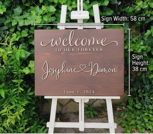Letrero de Bienvenida Rectangular de Madera con Texto Grabado Josephine Damon Boda - Product Image 4