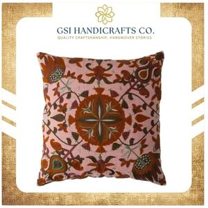 Housse de coussin carrée brodée florale, style bohème, en lin et coton, lavable, avec fermeture enveloppe - Product Image 2