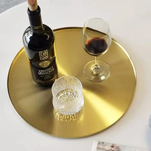 Round Metal Storage <b>Tray</b> Polished Gold Finish Minimalist Design For Table Use Easy To Clean Single Tier - Product Image 2