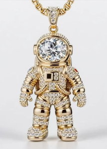 Colgante de Astronauta con Moissanita, Plata de Ley 925, Chapado en Oro, Redondo Brillante, Collar con Dije, Joyería Unisex para Fiestas - Product Image 1