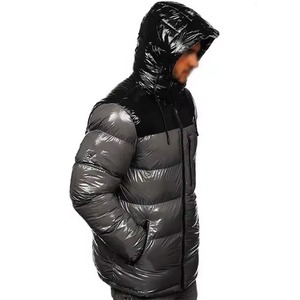 Veste matelassée à capuche pour homme, couleur grise, enduite de PU, coupe-vent, fermeture éclair, vêtement d'hiver décontracté, isolée, couleur unie, coupe régulière - Product Image 2