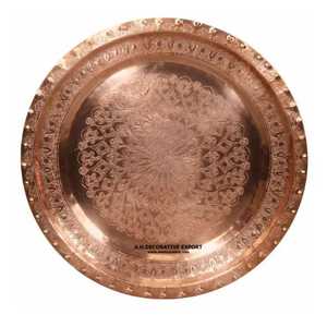Intricate Hand Hammered Copper Plate Authentic Floral Engraving <b>Round</b> Metal Server High Quality Traditional Copper Platter - Product Image 3