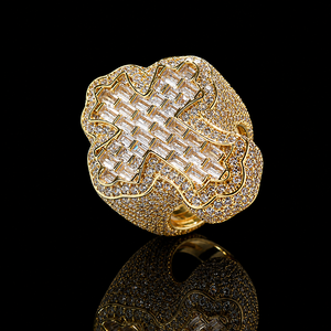 Luxury Geometric Cocktail <b>Ring</b> With Round and Baguette Cut Moissanite Pave Setting Diamond Yellow Gold Plated Unisex Party Wear - Product Image 3