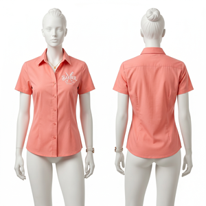 เสื้อช่างตัดผมหญิง ผ้าคอตตอนเจอร์ซีย์พรีเมียม 180 GSM สีชมพู แขนสั้น สกรีนโลโก้แบบ DTF ตามสั่ง เสื้อยูนิฟอร์มร้านเสริมสวย - Product Image 5