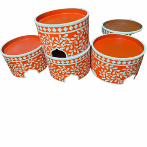 FAIZA CRAFT – Brûleur d'encens carré et pots à bougies faits main, incrustés de nacre et d'os, gravure imprimée, tendance des pays du Golfe - Product Image 4