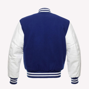 เสื้อแจ็คเก็ตเบสบอลลำลองสำหรับผู้ชาย แขนหนัง แต่งตัวอักษร สไตล์ Letterman Bomber เหมาะสำหรับเล่นกีฬาและวิทยาลัย - Product Image 4