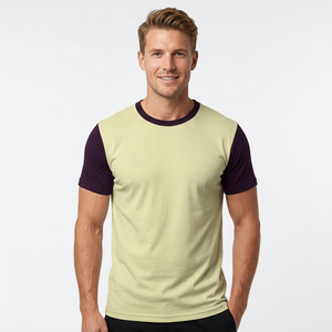 Men's <b>Raglan</b> Sleeve Color Blocked Knitted T-Shirt O-Neck Regular Fit Solid Casual Style Short Sleeve <b>Top</b> - Product Image 6