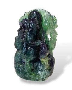 Venta al por mayor de piedras preciosas naturales talladas a mano fluorita Ganesha Idol para adivinación Reiki Feng Shui meditación regalo Decoración - Product Image 2
