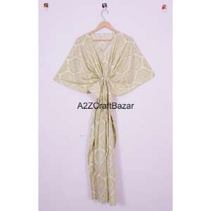 Robe vintage en coton à motifs floraux faite à la main pour femmes |   Robe d'été courte |   Vêtements décontractés écologiques faits à la main avec impression au bloc - Product Image 1