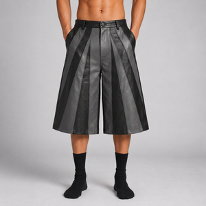 Private Label 450 GSM Oversized Leather Jorts <b>Knee</b> <b>Length</b> Construction Leather <b>Shorts</b> for Urban Brands - Product Image 5