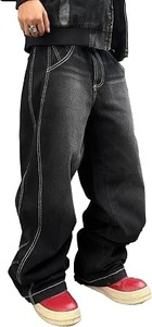 Jeans en denim premium pour homme, écologiques, coupe large, déchirés, décontractés, en coton, de marque - Product Image 3