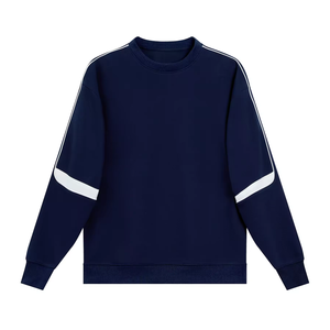 เสื้อสเวตเตอร์คอกลมแบบยูนิเซ็กซ์ ทรงปกติ แขนยาว สีพื้น สวมใส่สบายๆ สำหรับฤดูใบไม้ร่วง ดีไซน์แขนลายทาง - Product Image 2