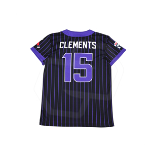 Camiseta de Béisbol Sublimada de Poliéster a Rayas Negras y Moradas, de Dos Botones, Unisex, Manga Corta, Transpirable y que Absorbe la Humedad, al por Mayor - Product Image 2